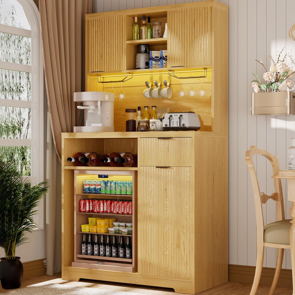 Home Bar And Fridge - Coffee Bar Cabinet with Mini Fridge,