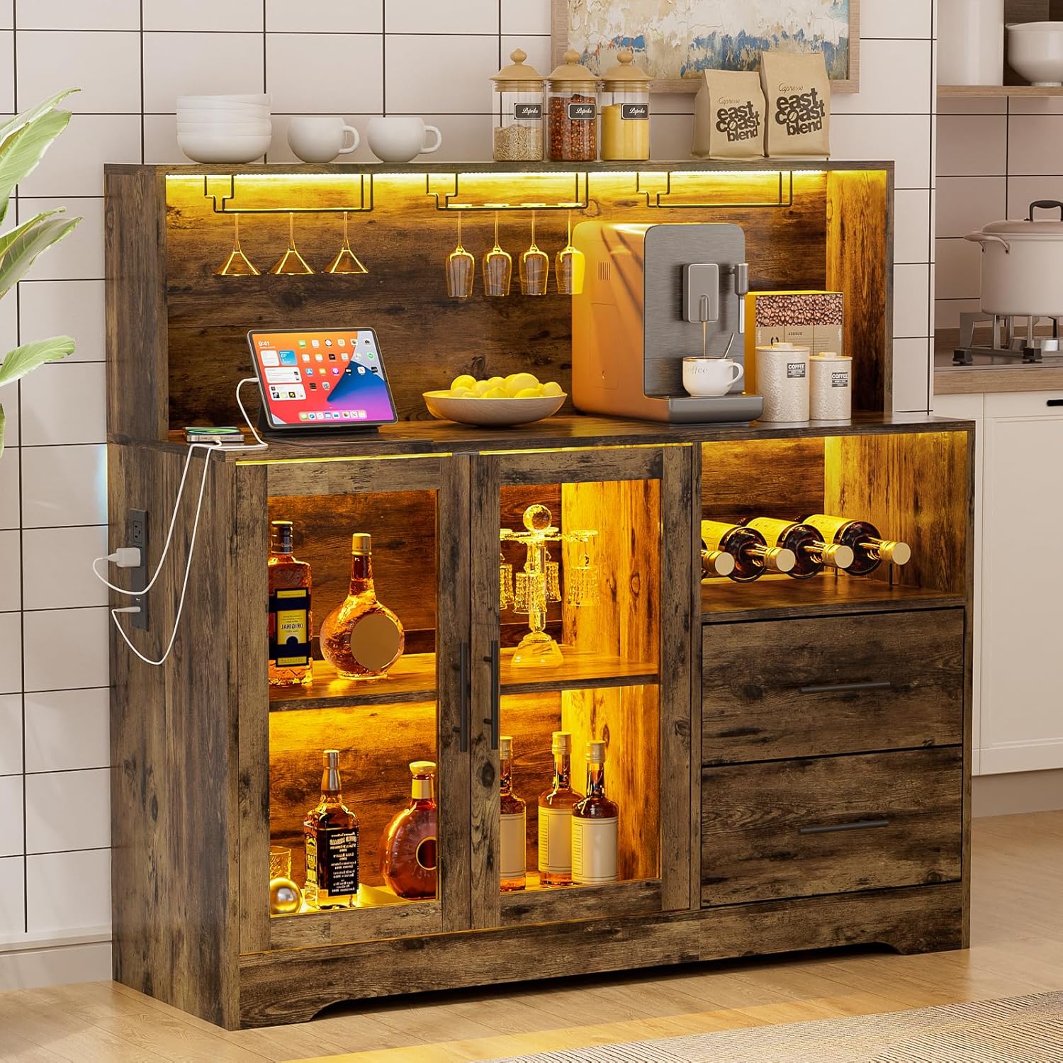 Home Bar And Cabinet - RGB Light Wine Bar Cabinet with
