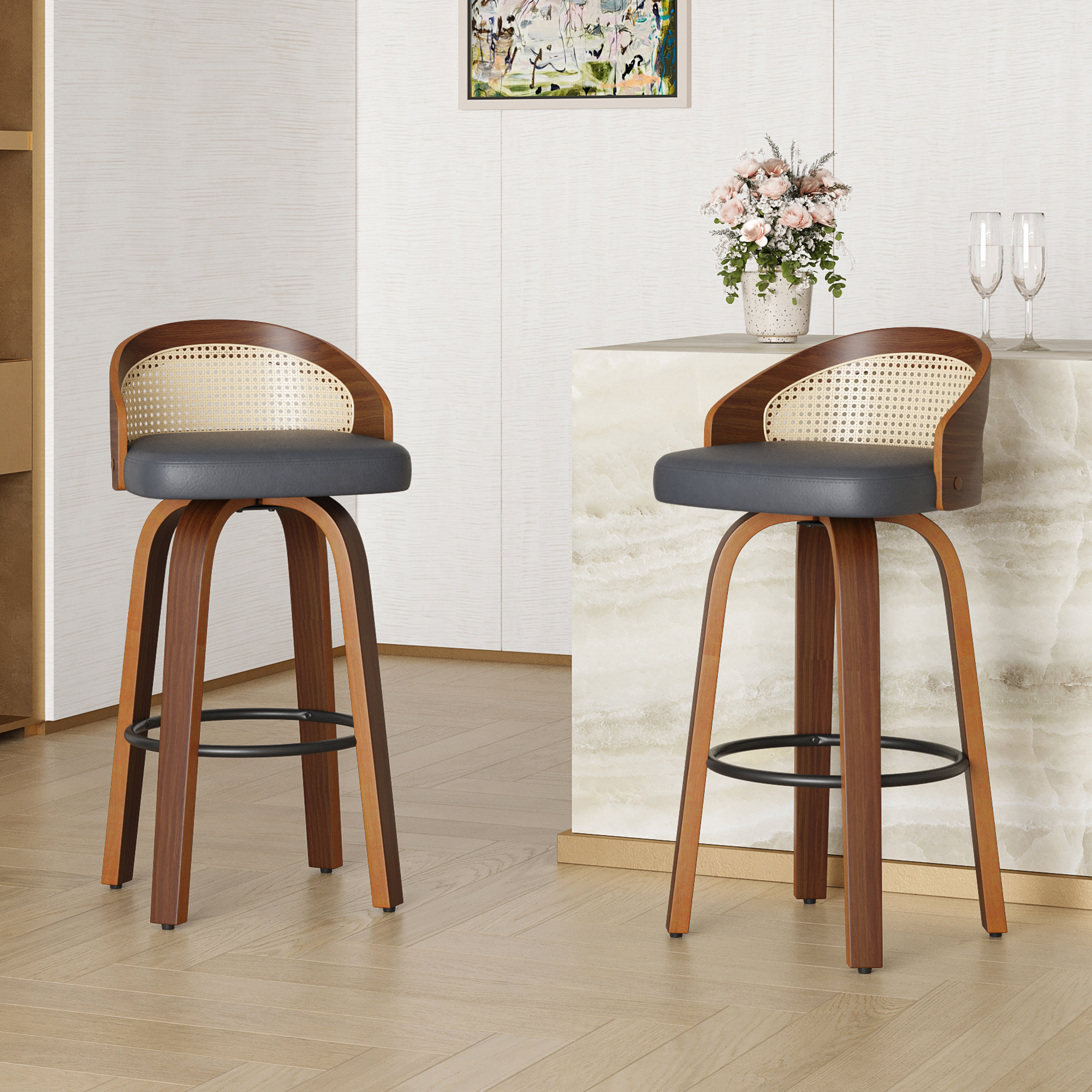 Home Bar Lounge - Set of 2 Swivel Bar Stools,