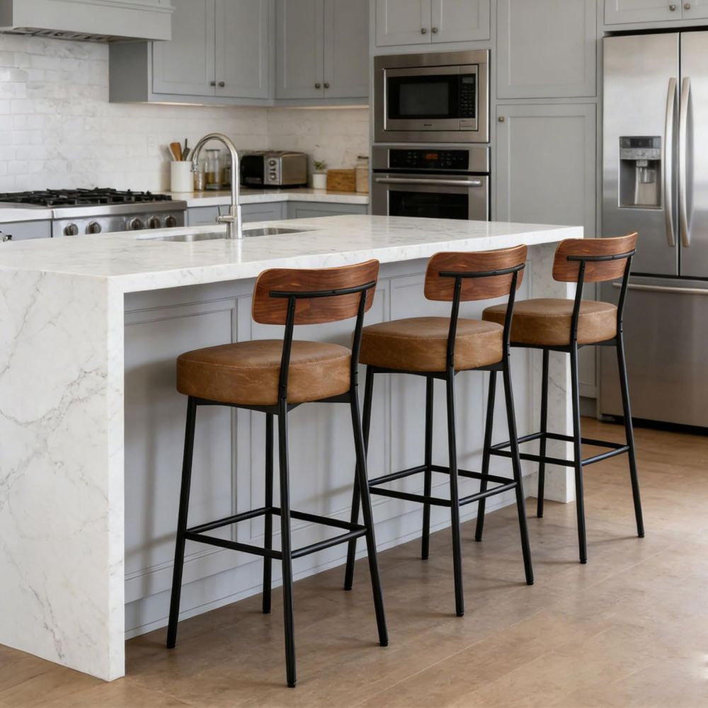 Brown Bar Stools Set o 3, Leat – Home Bar And Counter Bewertung und Preis