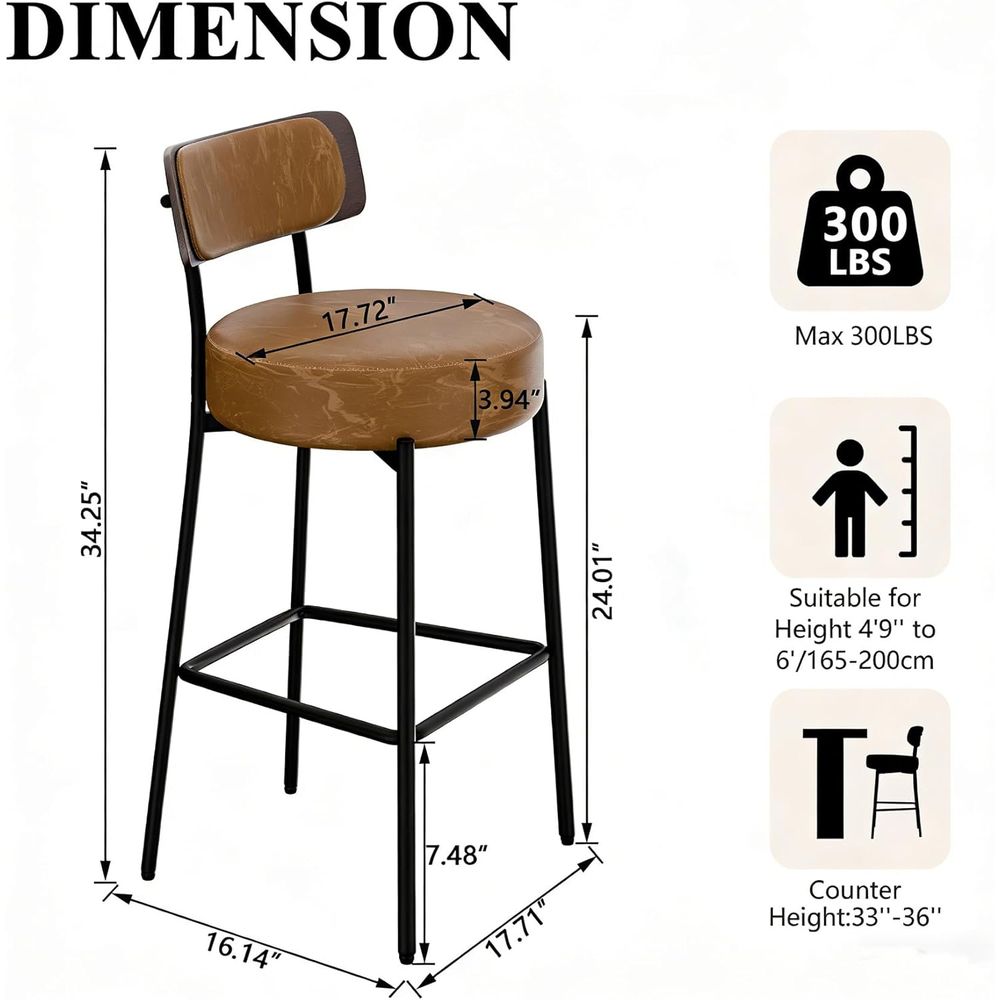Brown Bar Stools Set o 3, Leat – Home Bar And Counter Bewertung und Preis