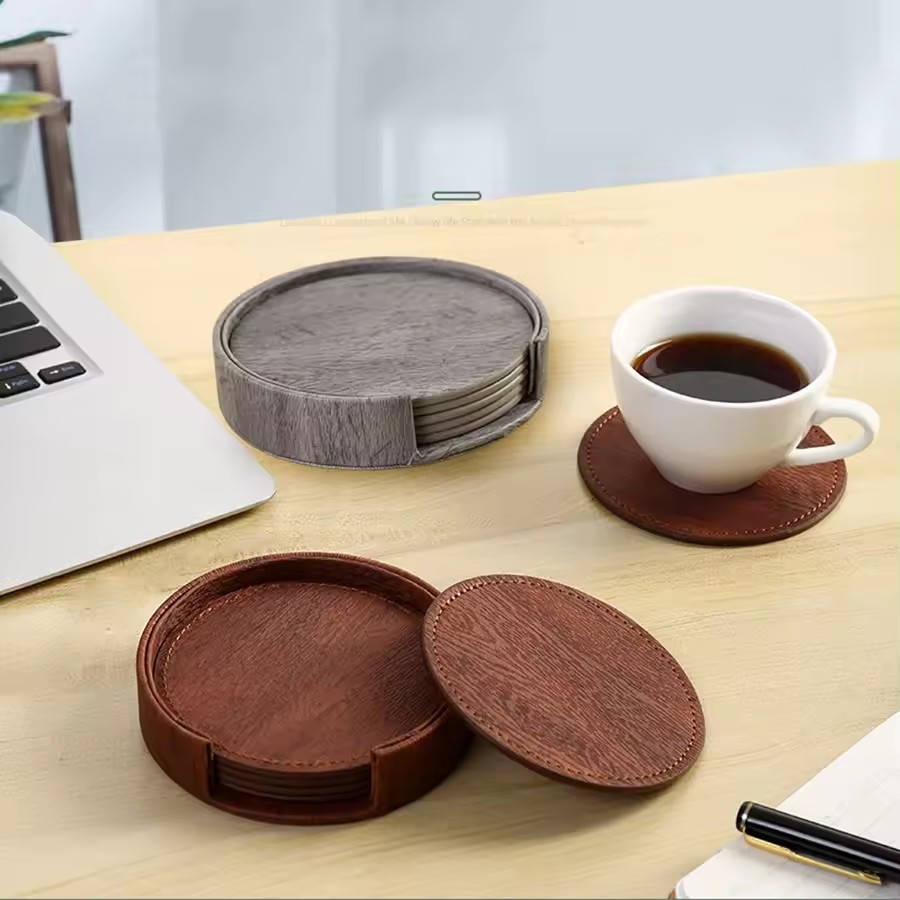 6 Wood Grain Leather Coasters  – Home Bar And Counter Bewertung und Preis