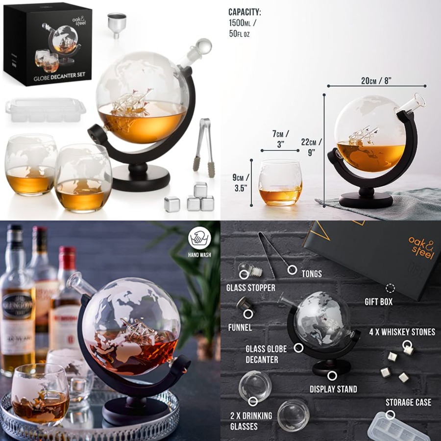 Oak Steel - 50 Oz Globe Whiske – Decanter Globe Set Bewertung und Preis