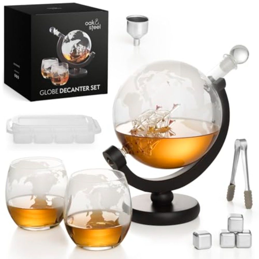 Oak Steel - 50 Oz Globe Whiske – Decanter Globe Set Bewertung und Preis