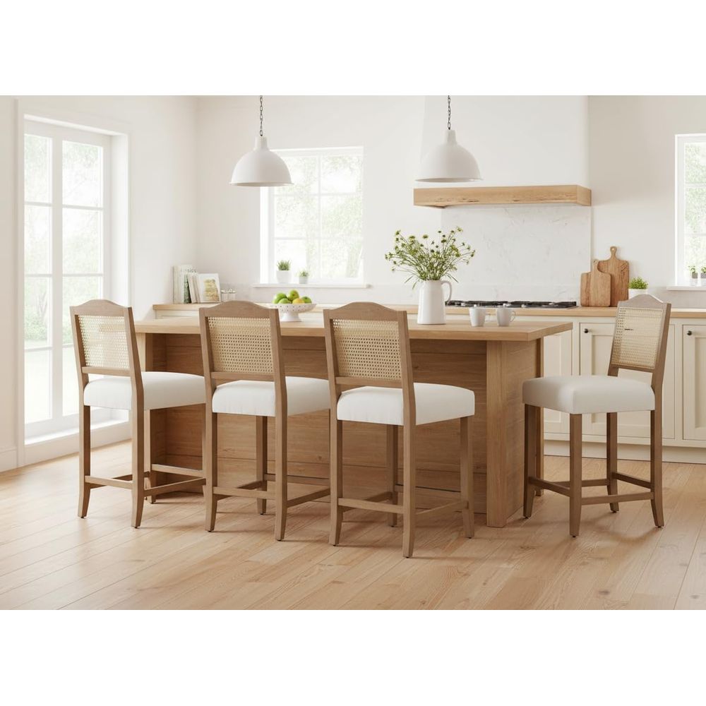 Set of 4 Linen Beige Cane Back – Home Bar And Counter Bewertung und Preis