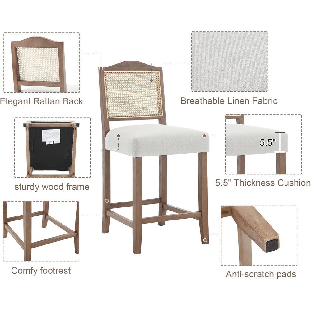 Set of 4 Linen Beige Cane Back – Home Bar And Counter Bewertung und Preis