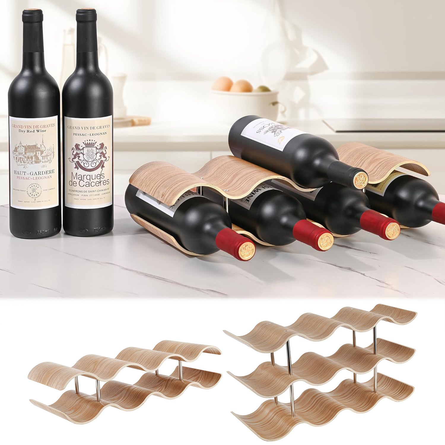 2/3-Tier Wooden Wine Rack Wavy – Home Bar And Cabinet Bewertung und Preis