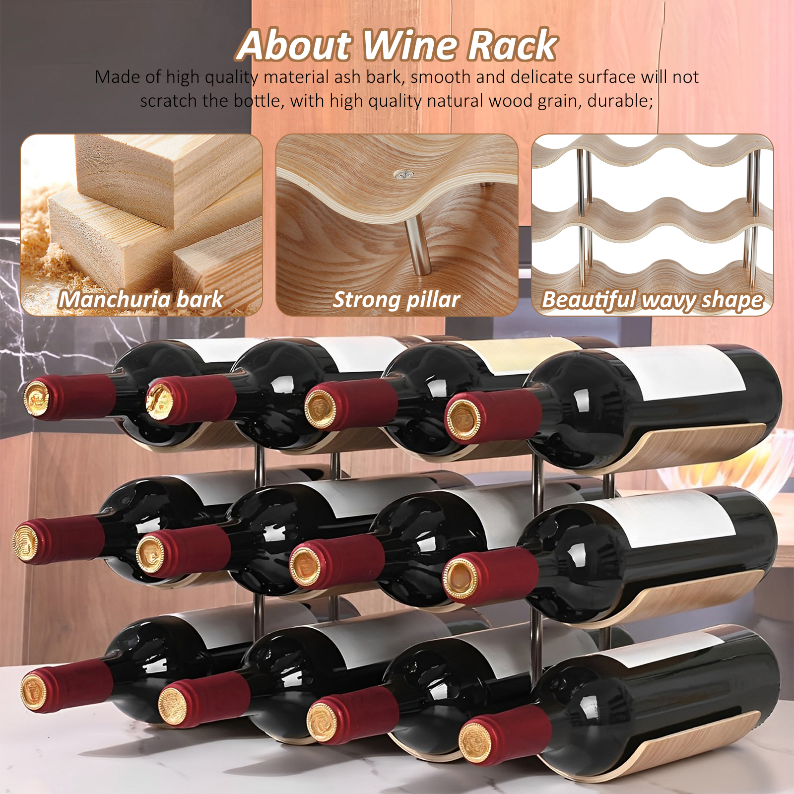 2/3-Tier Wooden Wine Rack Wavy – Home Bar And Cabinet Bewertung und Preis